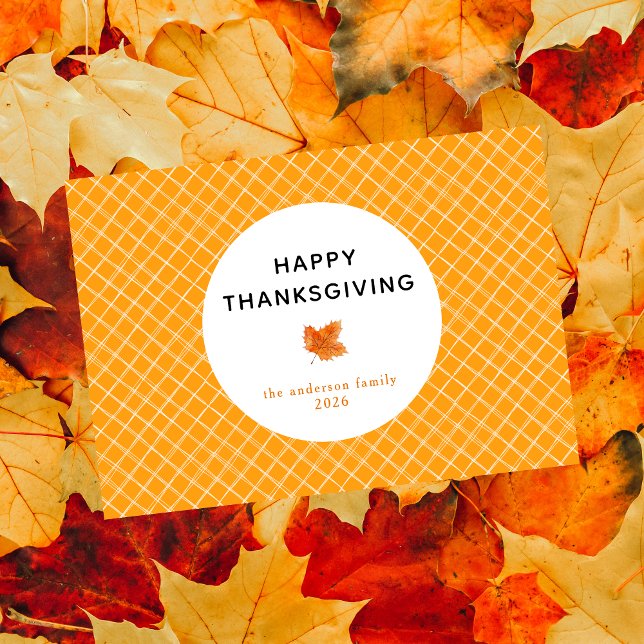 Cartes Pour Fêtes Annuelles Orange Plaid Bon thanksgiving simple Automne (Créateur téléchargé)