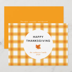 Cartes Pour Fêtes Annuelles Orange Plaid Bon thanksgiving simple Automne
