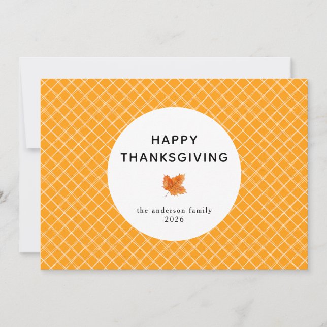 Cartes Pour Fêtes Annuelles Orange Plaid Bon thanksgiving simple Automne Hol (Devant)