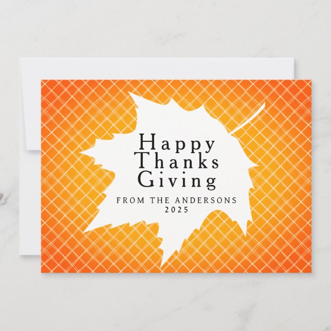 Cartes Pour Fêtes Annuelles Orange Plaid Simple Happy Thanksgiving Autumn Hol (Devant)