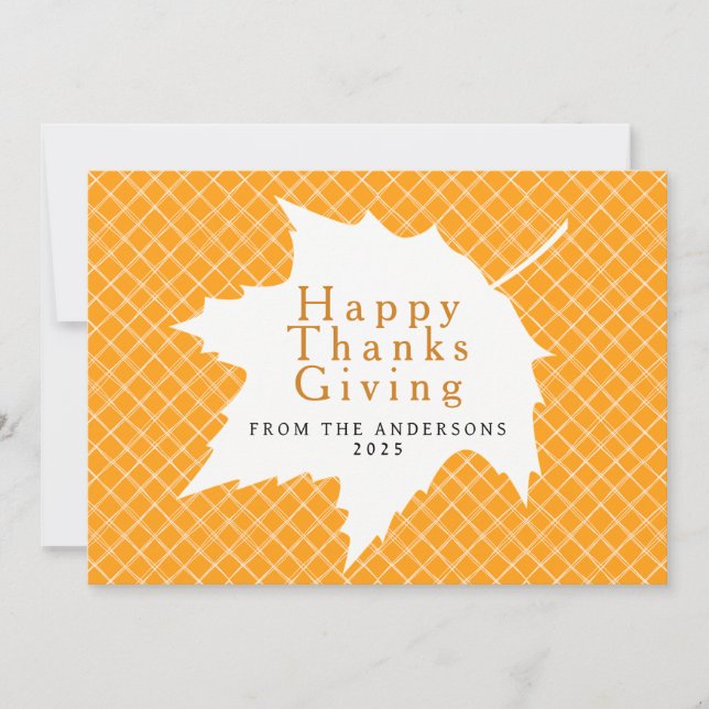 Cartes Pour Fêtes Annuelles Orange Plaid Simple Happy Thanksgiving Autumn Hol (Devant)
