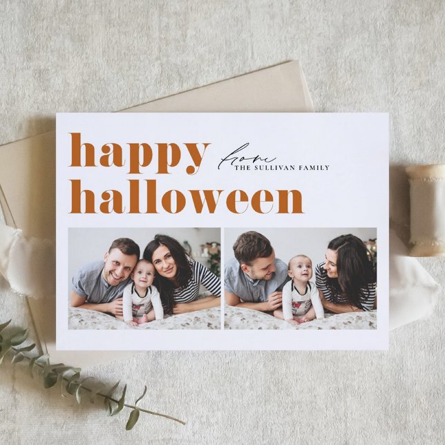 Cartes Pour Fêtes Annuelles Orange Retro Typographie Joyeux Halloween Deux Pho (Créateur téléchargé)