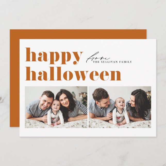 Cartes Pour Fêtes Annuelles Orange Retro Typographie Joyeux Halloween Deux Pho (Devant / Derrière)