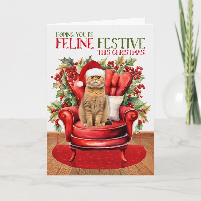 Cartes Pour Fêtes Annuelles Orange Scottish Pold Christmas Cat FELINE Festin (Devant)