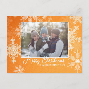 Cartes Pour Fêtes Annuelles Orange White Snowflakes Minimaliste Photo de Noël