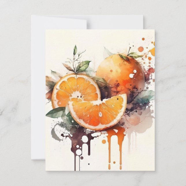 Cartes Pour Fêtes Annuelles Oranges En Aquarelles (Devant)
