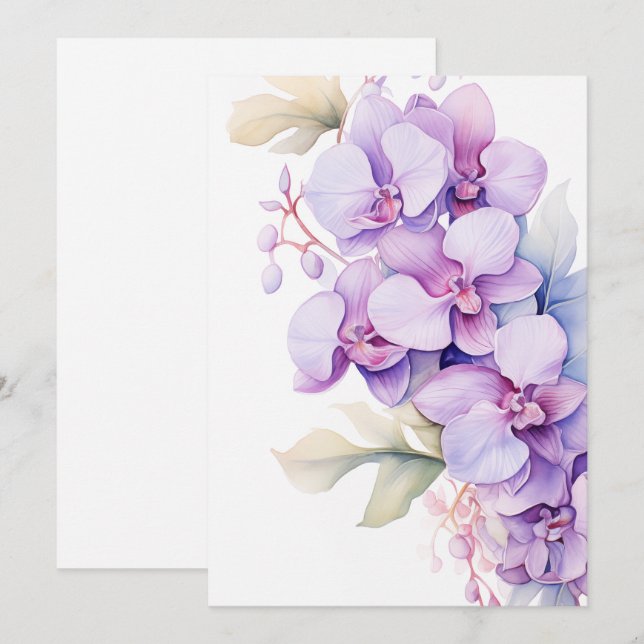Cartes Pour Fêtes Annuelles Orchidées de lavande Occasions spéciales élégantes (Devant / Derrière)