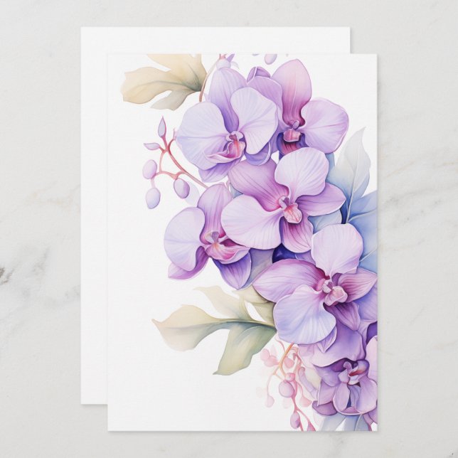 Cartes Pour Fêtes Annuelles Orchidées Lavande Élégantes Occasions Spéciales (Devant / Derrière)