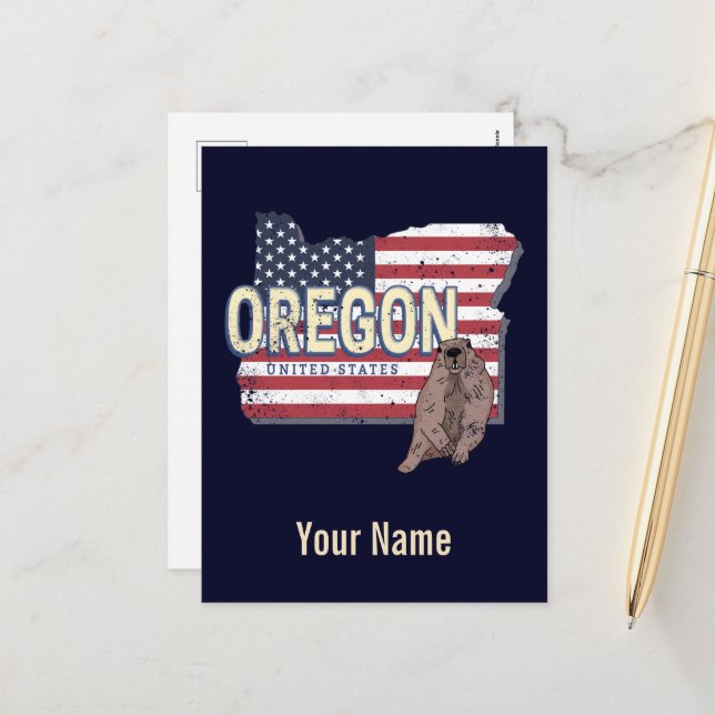 Cartes Pour Fêtes Annuelles Oregon State États-Unis Retro Map USA Souvenir (Devant/Arrière en situation)