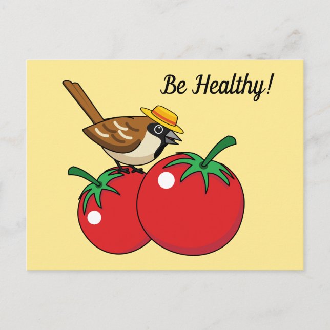 Cartes Pour Fêtes Annuelles Organic lover Sparrow Eating Red Tomato | Texte (Devant)