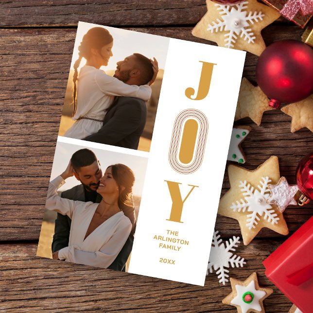 Cartes Pour Fêtes Annuelles Original Trend JOY Quote Christmas 2 Photos  (Christmas and Fake Gold Original and Trend Joy Quote 2 Photos Holiday Card with Envelope.)
