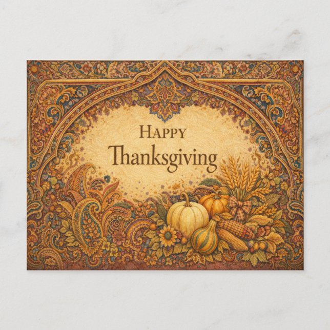 Cartes Pour Fêtes Annuelles Ornate Jewel Tone Paisley Thanksgiving Harvest (Devant)