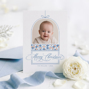 Cartes Pour Fêtes Annuelles Ornement à arc de ruban bleu poussiéreux pour phot