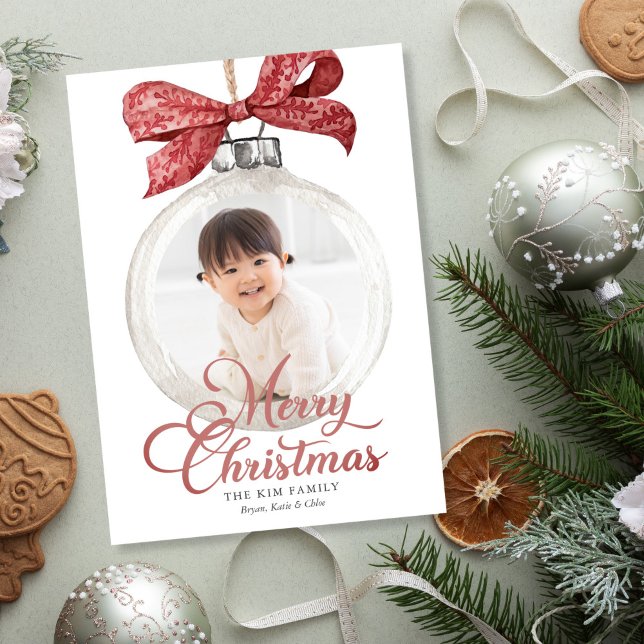 Cartes Pour Fêtes Annuelles Ornement avec Bow Photo Noël (Créateur téléchargé)