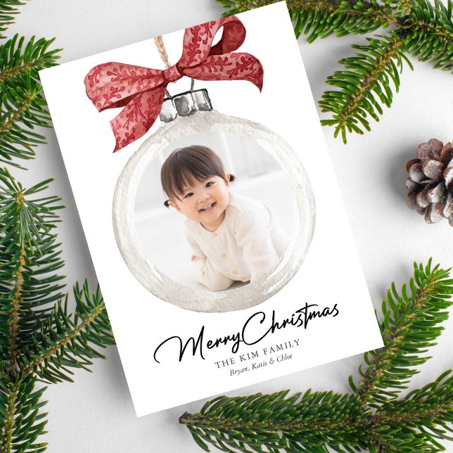 Cartes Pour Fêtes Annuelles Ornement avec Bow Photo Noël (Créateur téléchargé)