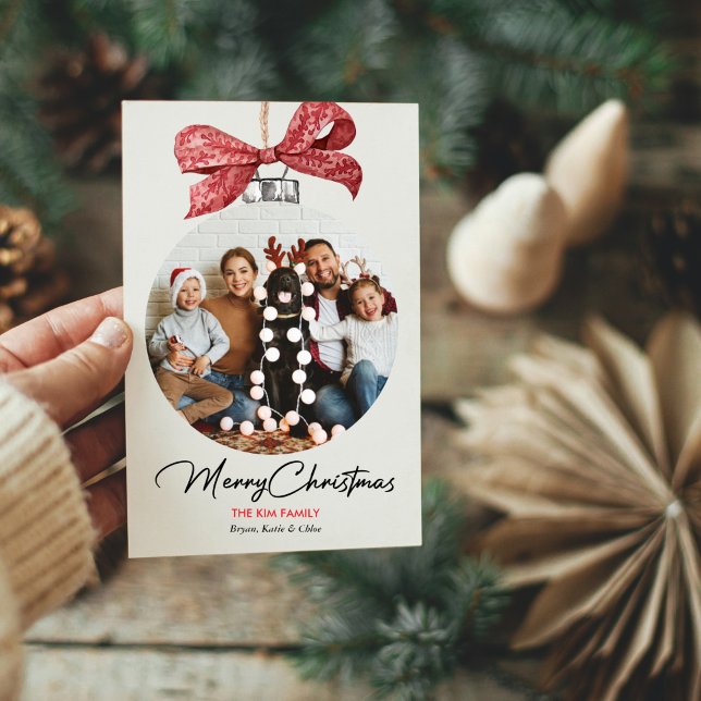 Cartes Pour Fêtes Annuelles Ornement avec Bow Photo Noël (Créateur téléchargé)