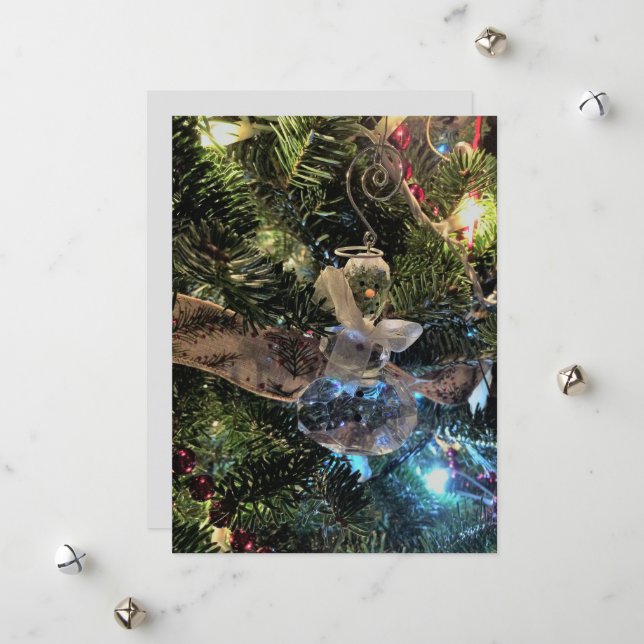 Cartes Pour Fêtes Annuelles Ornement de bonhomme de neige en verre sur l'arbre (Devant/Arrière en situation)