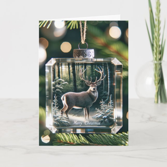 Cartes Pour Fêtes Annuelles Ornement de cerf buck en verre de Noël (Devant)
