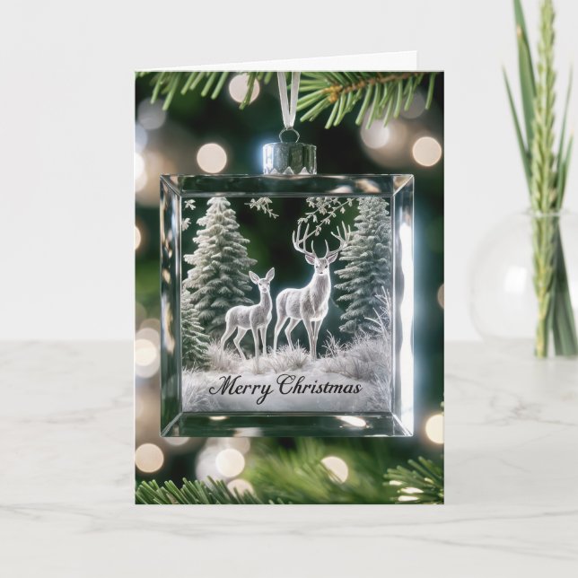 Cartes Pour Fêtes Annuelles Ornement de cerfs en verre de Noël (Devant)