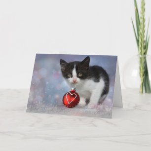 Cartes Pour Fêtes Annuelles Ornement de coeur de Noël Kitten