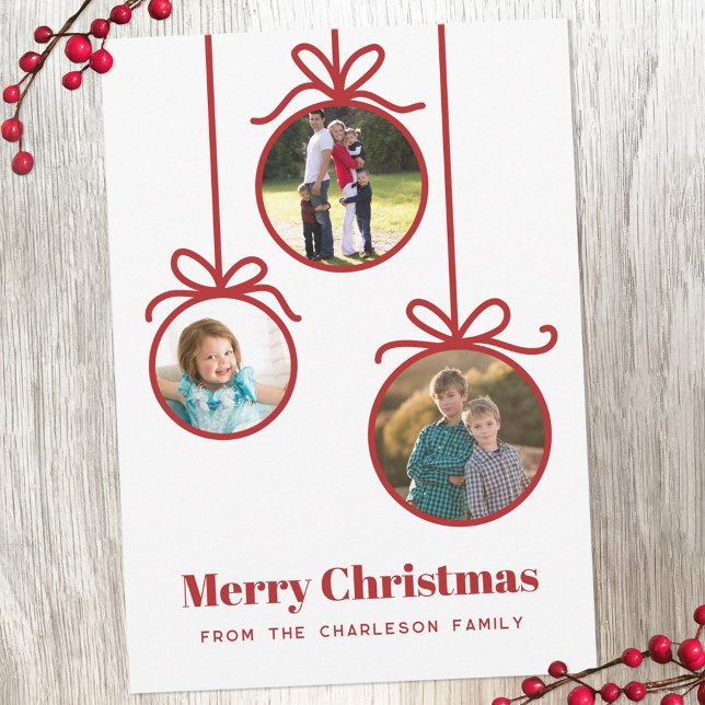 Cartes Pour Fêtes Annuelles Ornement de Noël 3 Photo (Three photo Christmas ornament holiday card)