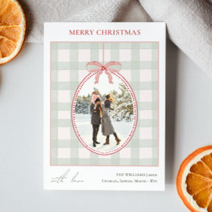 Cartes Pour Fêtes Annuelles Ornement de Noël avec un nœud sur carreaux gingham