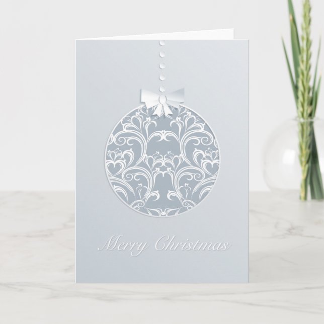 Cartes Pour Fêtes Annuelles Ornement de Noël blanc et gris bleu élégant (Devant)
