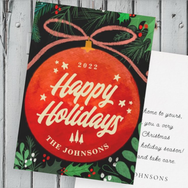 Cartes Pour Fêtes Annuelles Ornement de Noël Boule Rouge Moderne Botanique (Créateur téléchargé)