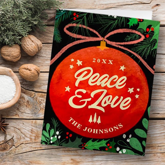 Cartes Pour Fêtes Annuelles Ornement de Noël Boule Rouge Moderne Botanique (Créateur téléchargé)