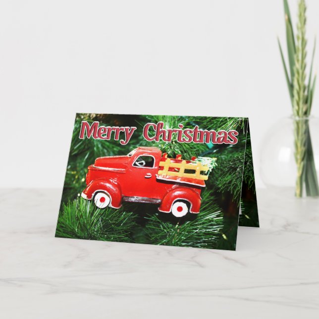 Cartes Pour Fêtes Annuelles Ornement de Noël de Camion Rouge 4 (Devant)