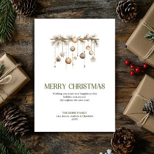 Cartes Pour Fêtes Annuelles Ornement de Noël Élégant Classique Neutre Or 