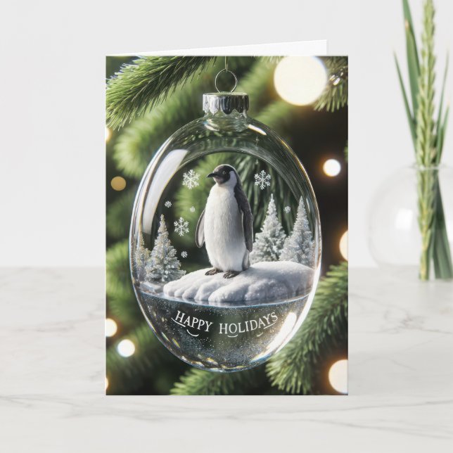 Cartes Pour Fêtes Annuelles Ornement de Noël en pingouin de verre (Devant)