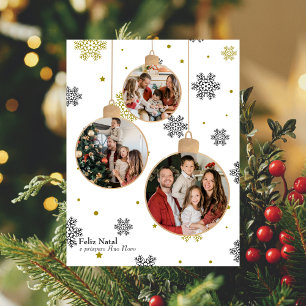 Cartes Pour Fêtes Annuelles Ornement de Noël photo élégant, Vœux portugais