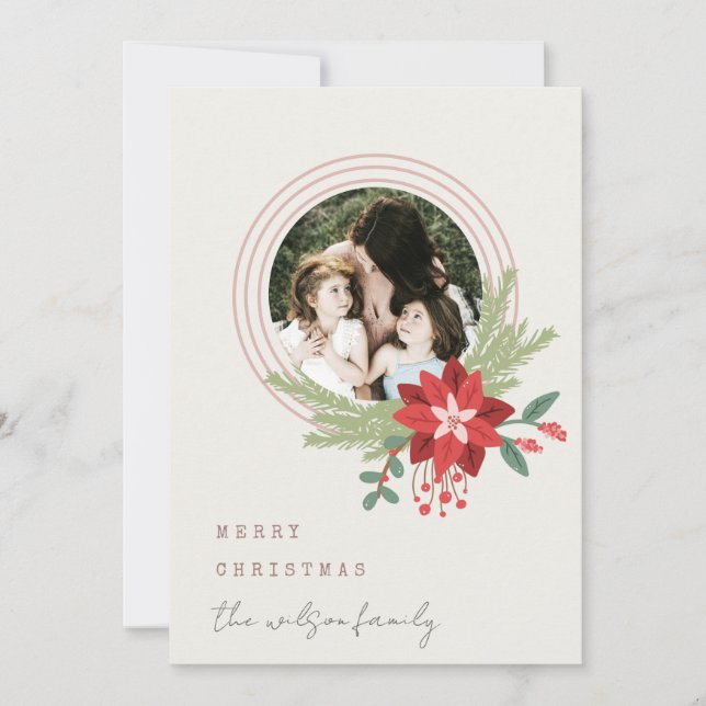 Cartes Pour Fêtes Annuelles Ornement de Noël rose ivoire Photo Poinsettia (Devant)