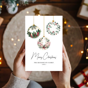 Cartes Pour Fêtes Annuelles Ornement de verdure Bauble Aquarelle Noël