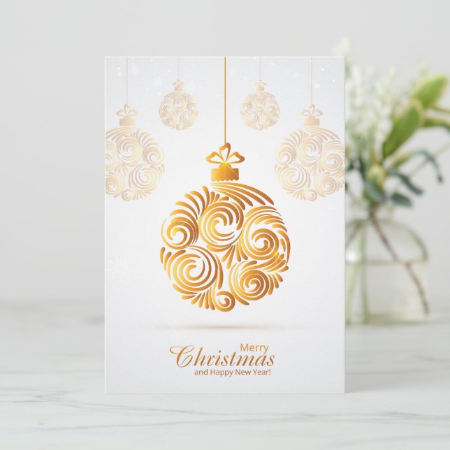 Cartes Pour Fêtes Annuelles Ornement d'or Joyeux Noël Bonne année (Debout devant)