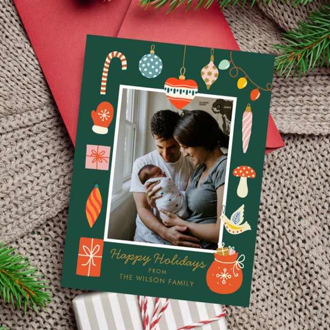 Cartes Pour Fêtes Annuelles Ornement Joyeux Noël Famille Photo Fête Mignonne (Créateur téléchargé)