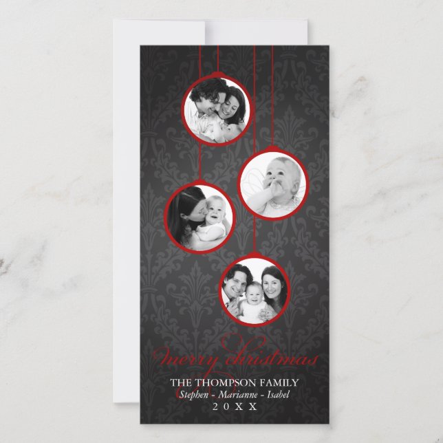 Cartes Pour Fêtes Annuelles Ornement moderne Rouge & Noir Joyeux Noël (Devant)