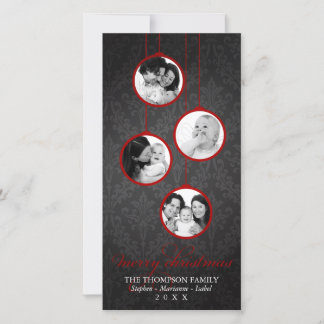 Cartes Pour Fêtes Annuelles Ornement moderne Rouge & Noir Joyeux Noël