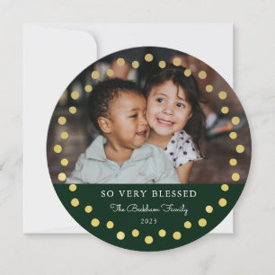 Cartes Pour Fêtes Annuelles Ornement photo moderne en vert avec points dorés e