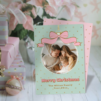 Cartes Pour Fêtes Annuelles Ornement rose de Noël Coquette Photo de famille