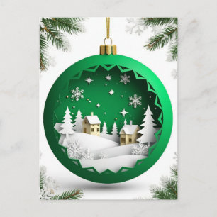 Cartes Pour Fêtes Annuelles ❄️ Ornement Vert Festif Lueur d'Hiver 🎄 Flocon de