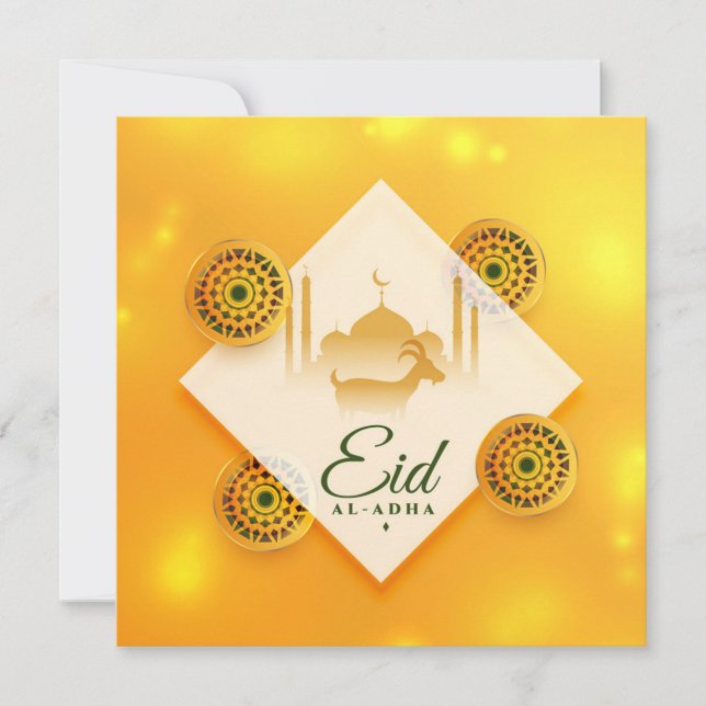 Cartes Pour Fêtes Annuelles Ornemental Eid ul Adha Moubarak Chèvre Mosquée Jau (Devant)