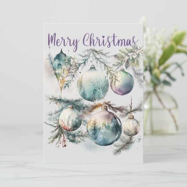 Cartes Pour Fêtes Annuelles Ornements aquarelle Joyeux Noël (Debout devant)