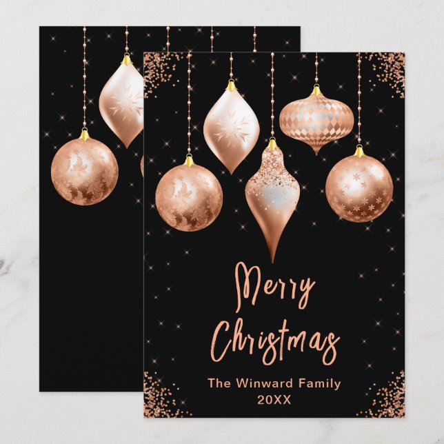 Cartes Pour Fêtes Annuelles Ornements Classiques Rose Gold Joyeux Noël (Devant / Derrière)