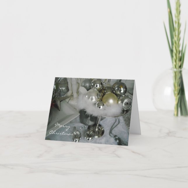 Cartes Pour Fêtes Annuelles Ornements d'argent et de blanc sur un piédestal d' (Devant)