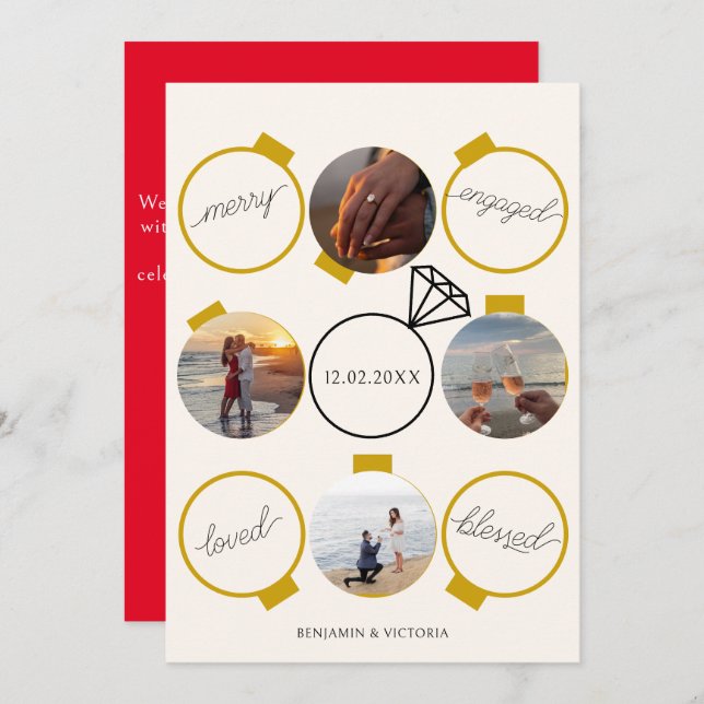 Cartes Pour Fêtes Annuelles Ornements de fête Joyeux et Fiancés (Devant / Derrière)