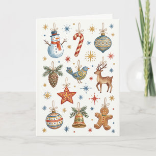 Cartes Pour Fêtes Annuelles Ornements de Noël d'art folklorique vintage