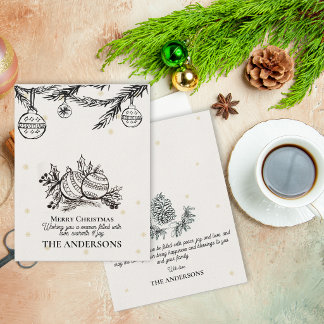 Cartes Pour Fêtes Annuelles Ornements de Noël Dessinés à la Main Famille Perso