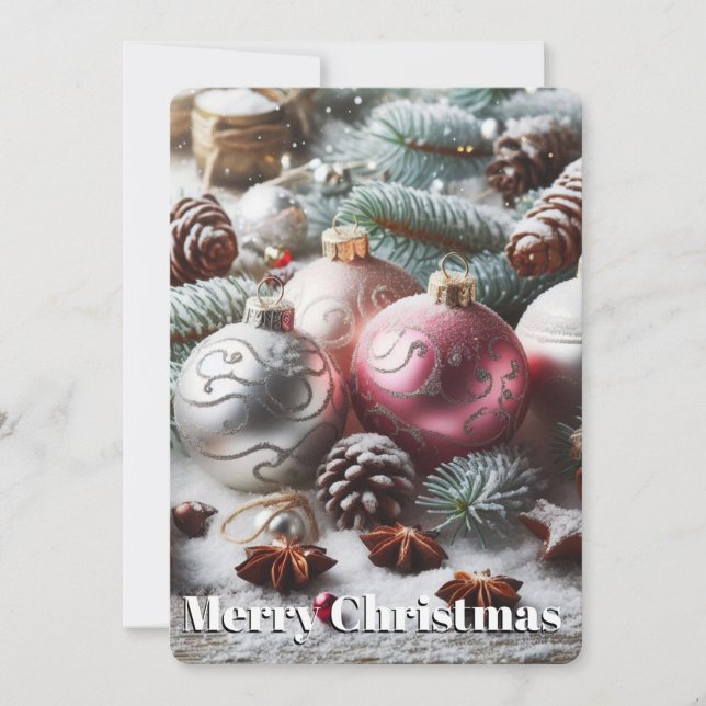 Cartes Pour Fêtes Annuelles Ornements de Noël et branches (Devant)